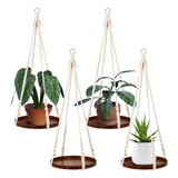 4 Set Macrame Plant Hanger Interior Outdoor 12 Pulgadas Deco