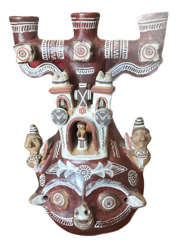 Antiguo Candelabro Ukamari Cerámica Quinua Peruano Portavela