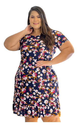 Vestido Senhora Liganete Estampada Com Manga  E Babado