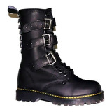 Botas Piel Grunge Hebilla Argolla Negra Vino Hombre Mujer