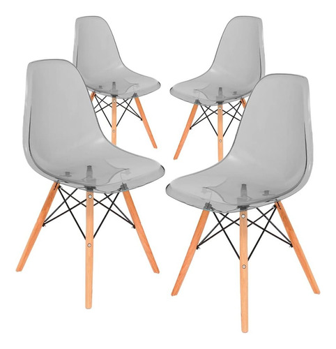 4 Sillas Shell Clear Minimalistas Modernas Color De La Estructura De La Silla Gris Color Del Asiento Gris Diseño De La Tela Gris