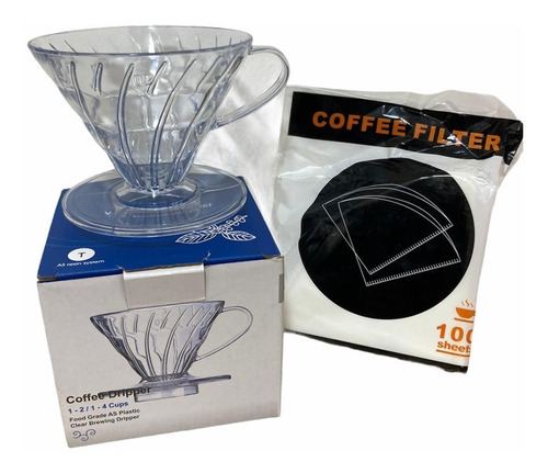  V60 Dripper Filtrado Cafe 1 - 4 Tazas + Paca 100 Filtros 