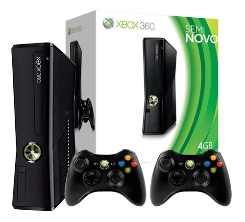 Microsoft Xbox 360 Slim Com 02 Controles - Na Caixa
