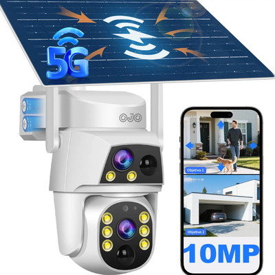 Ojo® 5g\u002F2.4g Wifi Cámara Solar Seguridad 10mp Doble Lente Doble Visión Blanco | Envío gratis