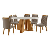 Mesa De Jantar 6 Lugares Petra Com Vidro Cinamomo/suede