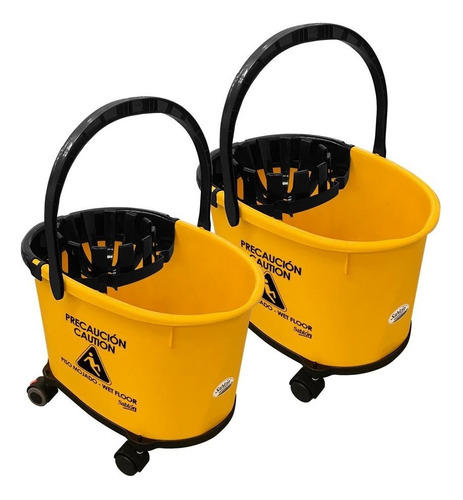 2 Pack Cubeta Con Exprimidor 17l Amarilla Con Base Dolly