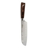 Cuchillo Acero Inoxidable Santoku Sakura Diseño Damasco 30cm Color Plateado