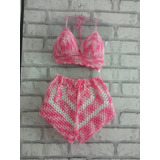 Conjunto  Crochê Luxo Cropped E Short 