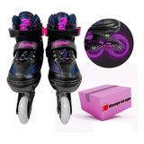 Patins Rosa Infantil 4 Rodas Led Luz Menina Criança