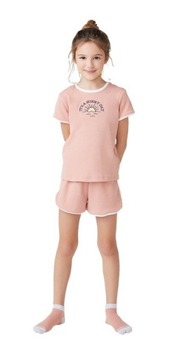 Pijama Curto Infantil Menina Com Bordado Praia