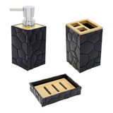 Set Baño Acrílico Bamboo Dispenser Jabonera Porta Cepillo 