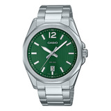 Reloj Hombre Casio Mtp-e725d-3avdf Core Mens Color De La Correa Plateado Color Del Bisel Plateado Color Del Fondo Verde