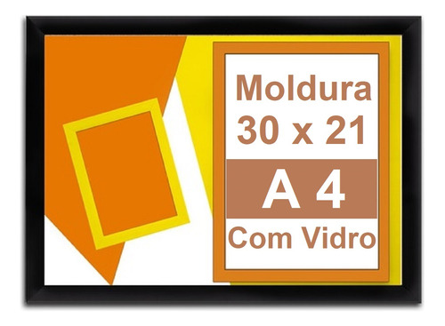 Moldura 30x21 Quadro Padrão A4 Para Certificado Com Vidro