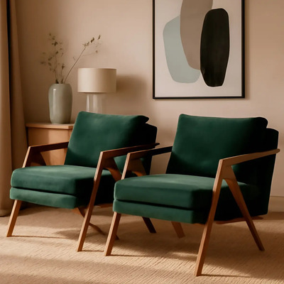 Conjunto - 2 Poltronas Mona Luxo Madeira Maciça Castellar Cor Veludo Verde | Parcelamento sem juros