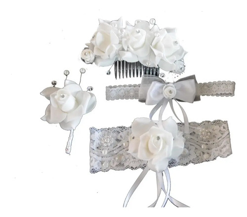 Bouquet De Novia Tocado Ligas Boutonniere Azar  Boda Novios | Envío gratis