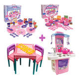 Kit Cozinha Infantil Pia Fogão Forno + Mesa + Chá E Jantar