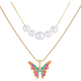 Collar Dama Con Forma Mariposa Con Perlas Artificiales