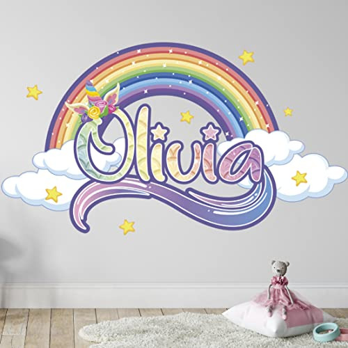 Rainbow Wall Calcomanías - Unicornio Personalizado Para Niña
