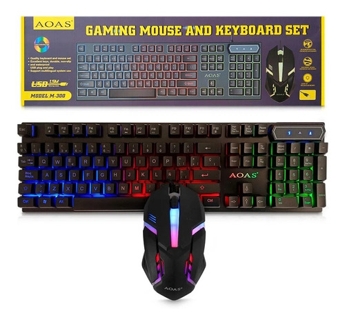 Aoas M-350 Combo Gaming Teclado Español Y Mouse Rgb Alámbric