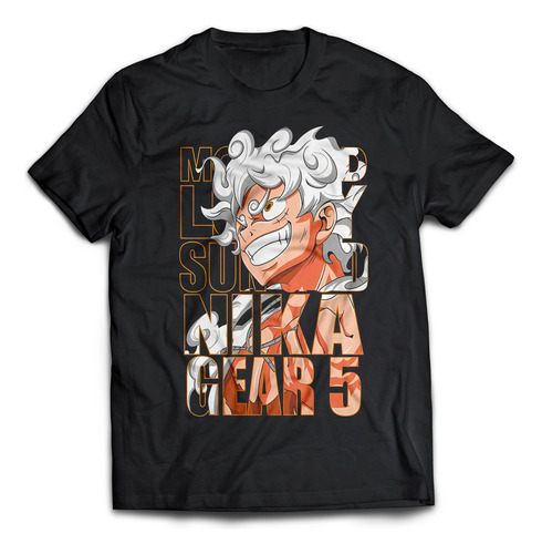 Remera Negra One Piece Luffy Gear 5 Nika Manga Anime 