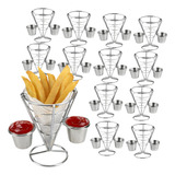 Kit 12 Petisqueira Cone Inox Com Molheira Porta Batata Frita