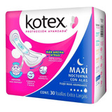 Toallas Femeninas Kotex Maxi Nocturna Extra Largas Con Alas 30 Toallas