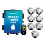 Kit 7 Refletor Led Piscina Rgb Inox 9w + Central Touch 110v/220v