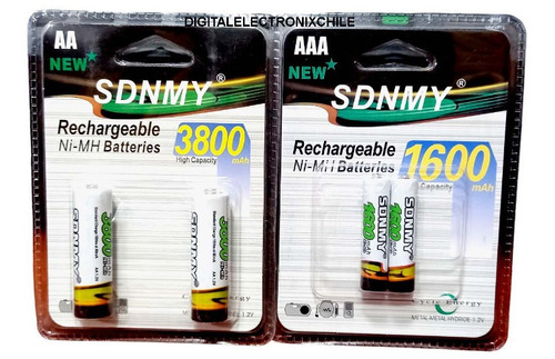 Pack Recargable Sdnmy 2 Doble Aa 3800 Y 2 Triple Aaa 1600mah