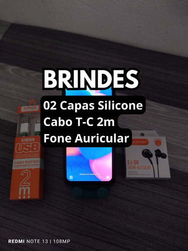 Celular Samsung A30s 64gb + Cabo 2m + Fone + Capas