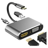 Hub Adaptador 4 En 1, Usb Tipo C 3,0 A 4k, Hdmi, Vga