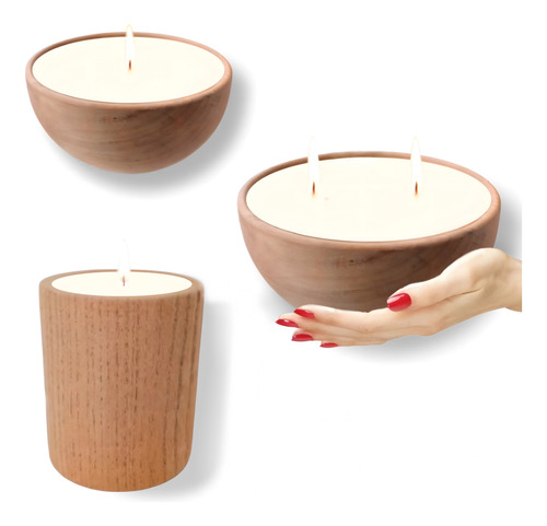 Velas Soja Cuenco Madera X3 Medidas - Peras/flores/ciruela