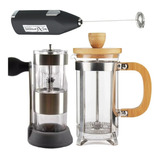 Cafetera Embolo 600ml + Molinillo Cafe + Espumador Batidor