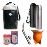 Set Matero Equipo Mate Vaqueta Cuero Bolso Termo 1 Litro