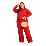 Conjunto Feminino Plus Size Moletinho Calça E Blusa Inverno