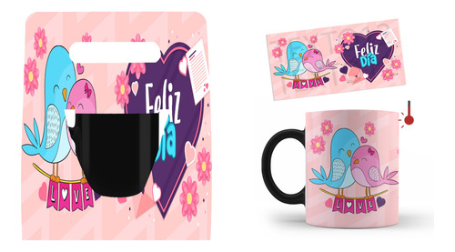 Kit Caja, Taza Mágica,pajaritos, Feliz Dia, Para Regalo,11oz