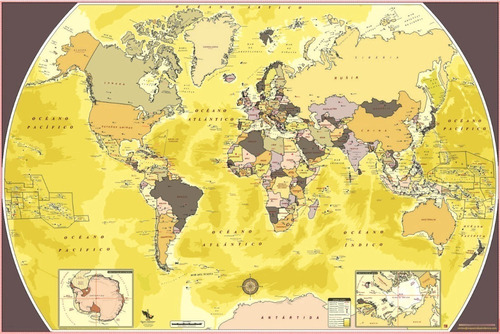 Mapa Mundial Sepia Mural Del Mundo Decorativo Planisferio Con Barillas