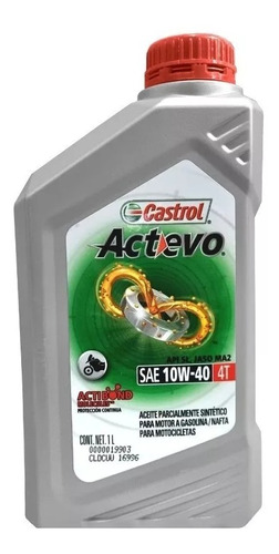 Aceite Castrol Actevo Motos 4t Semisintético 10w40 Por 1 Ltr