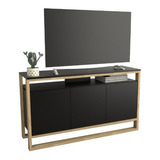 Rack Mesa De Led Tv Nordico Escandinavo Melamina Moderna Color Negro Con Olmo Finlandes