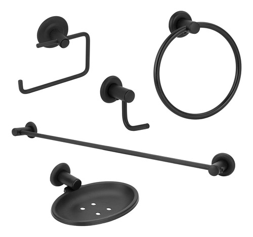 Kit Acessórios Para Banheiro 100% Metal Black/preto 5 Peças