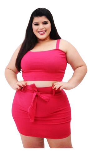 Conjunto De Saia Com Cropped Plus Size