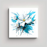 50x50cm Cuadro Living Blanco Y Turquesa Neonoir Flores