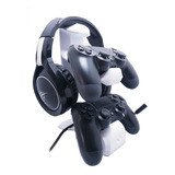 Suporte 2 Controles Headset Headphone Mesa Ps4 Playstation 4 Cor Branco