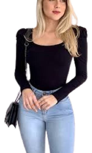 Body Blusa Vestido Negro Escote Camisa Con Manga Bodie Top