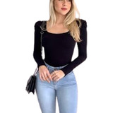 Body Blusa Vestido Negro Escote Camisa Con Manga Bodie Top