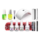 Kit Esmalte Permanente Uñas Gel + Decoracion + Lamp Uv Led