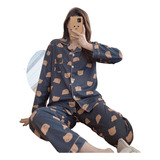 Pijama Femenino Camisa Manga Larga Pantalón Mujer
