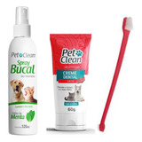 Kit Creme Dental E Spray Bucal Pet Clean E Escova Dupla