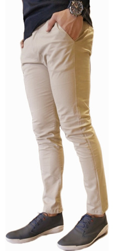 Pantalón Corte Chino Chupin De Gabardina Elastizada Hombre