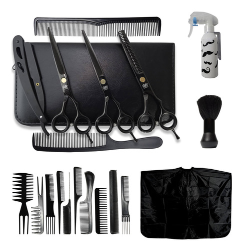 Kit 3 Tesouras Profissionais Cabelo Fio Laser + Capa Cor Black