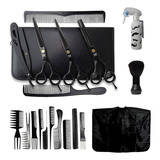 Kit 3 Tesouras Profissionais Cabelo Fio Laser + Capa Cor Black